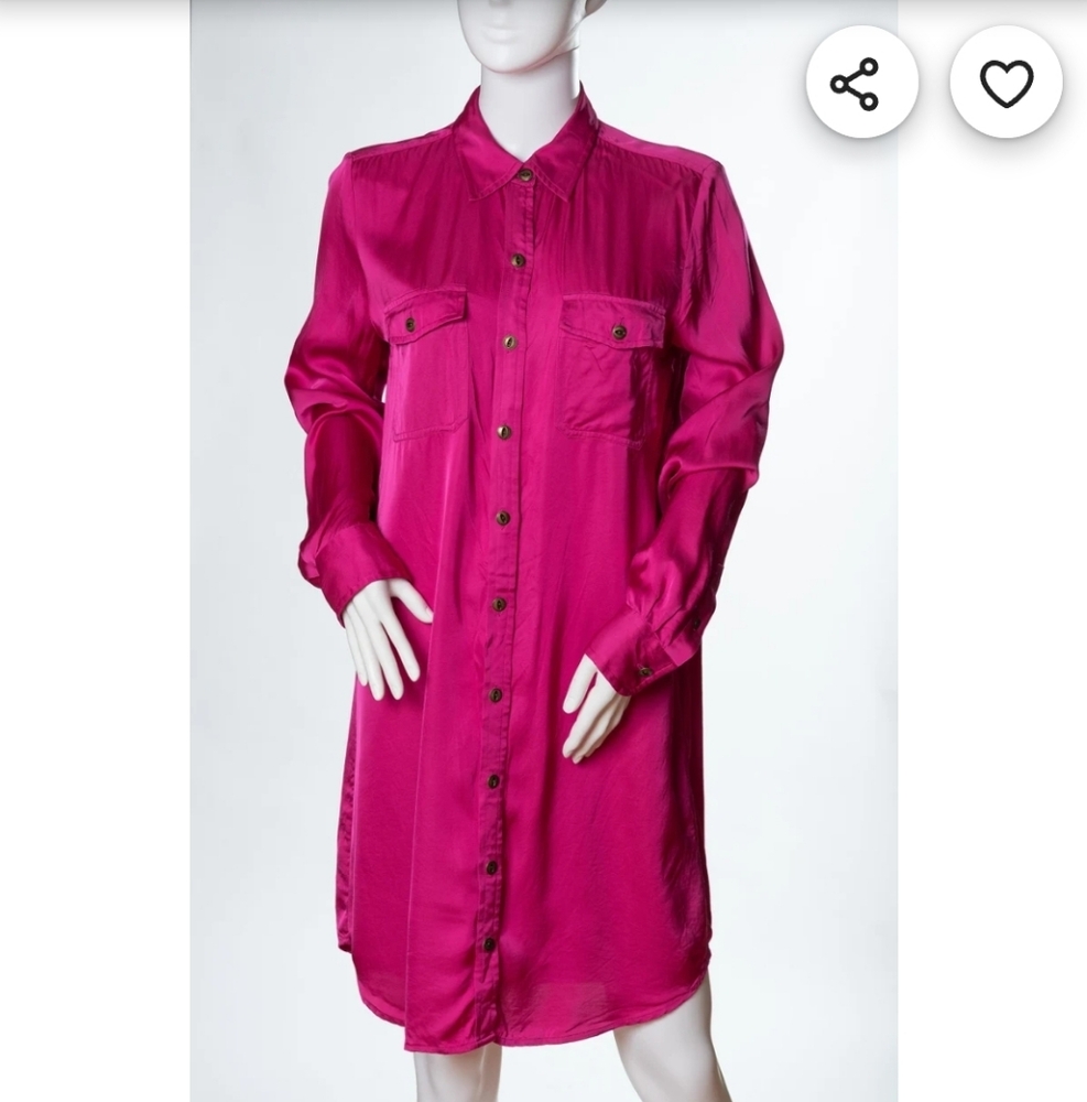 Vintage  Lauren Ralph Lauren Magenta Pink Shirt Dress - Picture 2 of 11